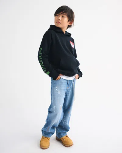 Abercrombie & Fitch Beetlejuice Graphic Popover Hoodie In Black