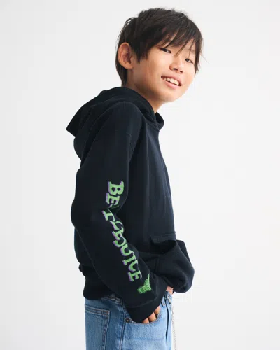 Abercrombie & Fitch Beetlejuice Graphic Popover Hoodie In Black