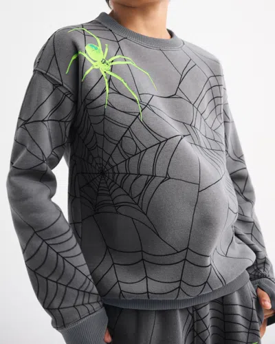 Abercrombie & Fitch Spider Web Glow-in-the-dark Graphic Crew Sweatshirt In Gray