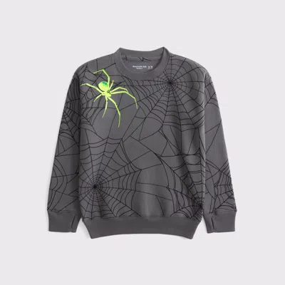 Abercrombie & Fitch Spider Web Glow-in-the-dark Graphic Crew Sweatshirt In Gray