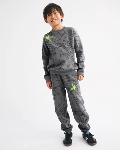 Abercrombie & Fitch Spider Web Glow-in-the-dark Graphic Crew Sweatshirt In Gray