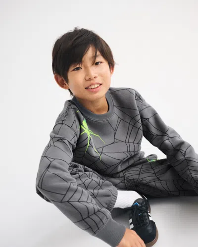 Abercrombie & Fitch Spider Web Glow-in-the-dark Graphic Crew Sweatshirt In Gray