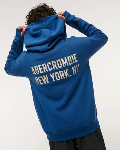 Abercrombie & Fitch Logo Popover Hoodie In Blue