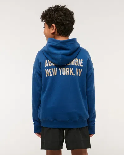 Abercrombie & Fitch Logo Popover Hoodie In Blue