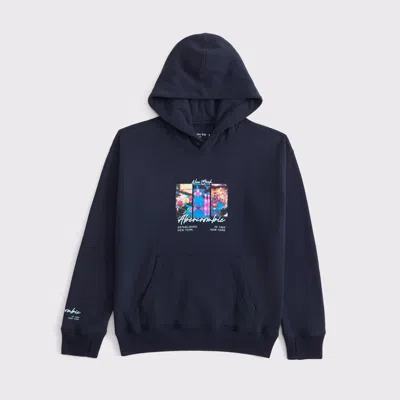 Abercrombie & Fitch Imagery Logo Popover Hoodie In Blue