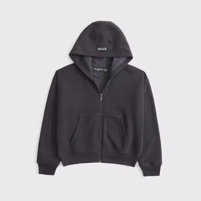 Abercrombie & Fitch Boxy Waffle-lined Full-zip Hoodie In Black