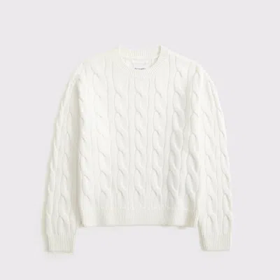 Abercrombie & Fitch Cable Crew Sweater In White