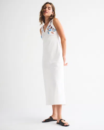 Abercrombie & Fitch V-neck Embroidered Maxi Dress In White