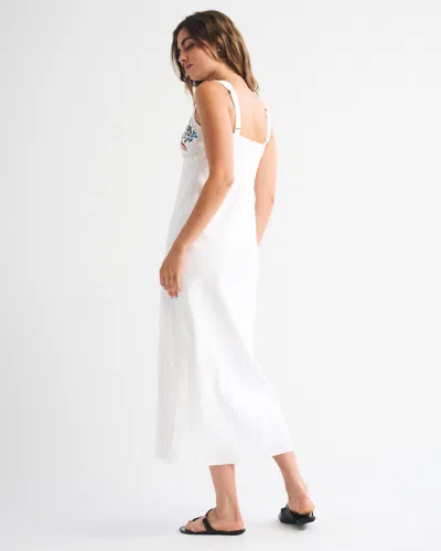 Abercrombie & Fitch V-neck Embroidered Maxi Dress In White