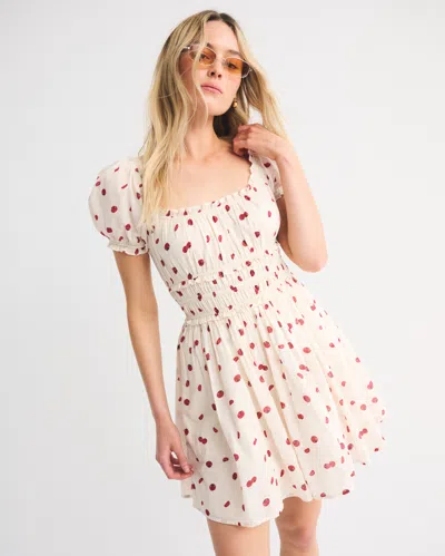 Abercrombie & Fitch Puff Sleeve Smocked Mini Dress In White