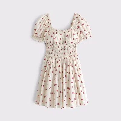 Abercrombie & Fitch Puff Sleeve Smocked Mini Dress In White