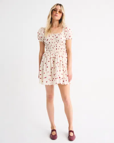 Abercrombie & Fitch Puff Sleeve Smocked Mini Dress In White