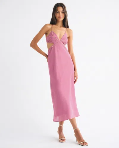 Abercrombie & Fitch Beaded Cutout Slip Midi Dress In Pink