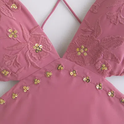 Abercrombie & Fitch Beaded Cutout Slip Midi Dress In Pink