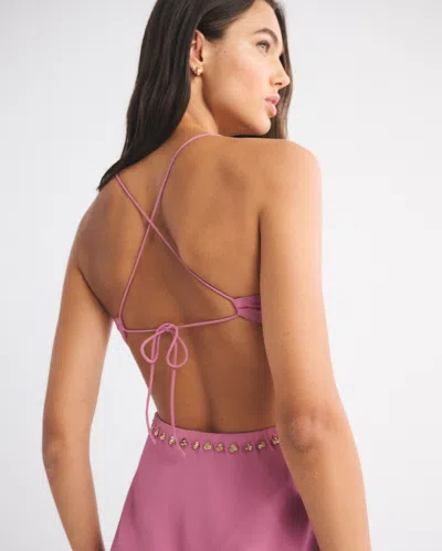 Abercrombie & Fitch Beaded Cutout Slip Midi Dress In Pink