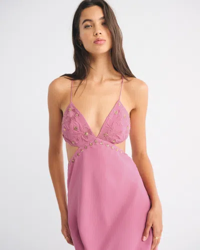 Abercrombie & Fitch Beaded Cutout Slip Midi Dress In Pink