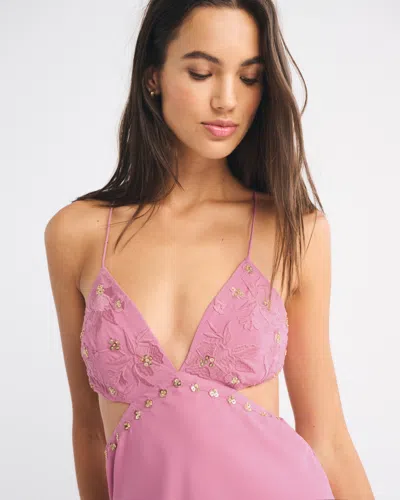Abercrombie & Fitch Beaded Cutout Slip Midi Dress In Pink