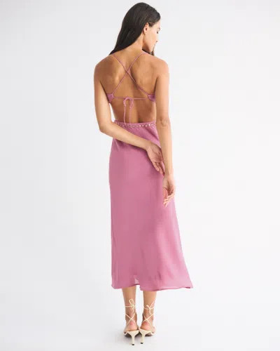 Abercrombie & Fitch Beaded Cutout Slip Midi Dress In Pink