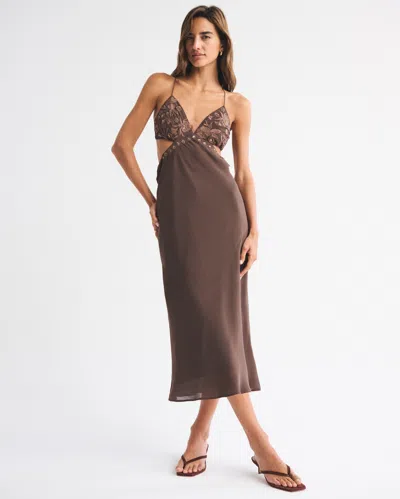 Abercrombie & Fitch Beaded Cutout Slip Midi Dress In Brown