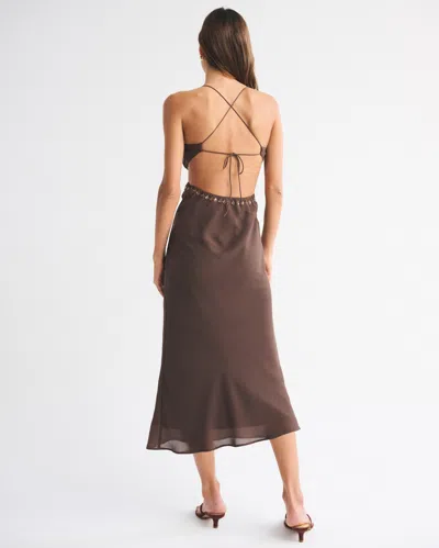 Abercrombie & Fitch Beaded Cutout Slip Midi Dress In Brown