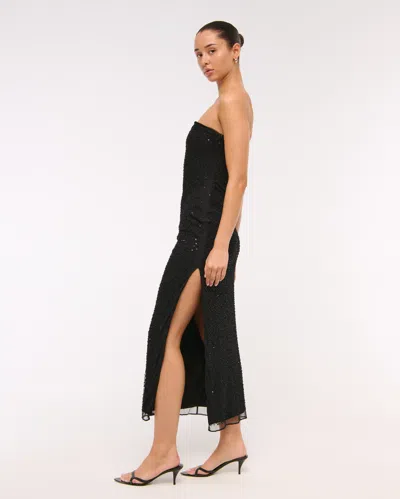 Abercrombie & Fitch Beaded Strapless Maxi Dress In Black