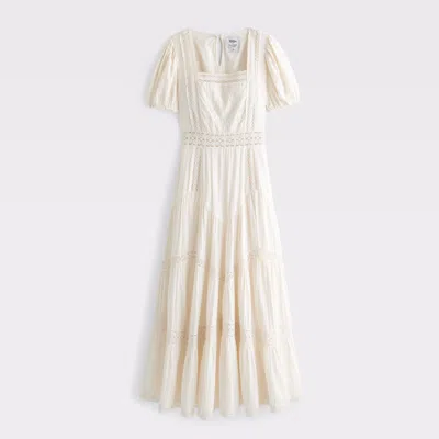 Abercrombie & Fitch Puff Sleeve Lace-pieced Maxi Dress In White