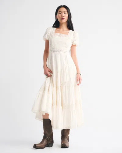 Abercrombie & Fitch Puff Sleeve Lace-pieced Maxi Dress In White