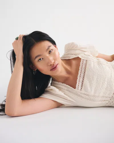 Abercrombie & Fitch Puff Sleeve Lace-pieced Maxi Dress In White