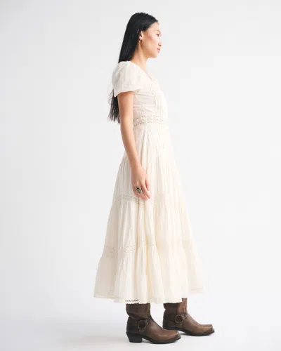 Abercrombie & Fitch Puff Sleeve Lace-pieced Maxi Dress In White