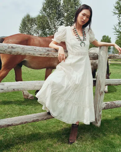 Abercrombie & Fitch Puff Sleeve Lace-pieced Maxi Dress In White
