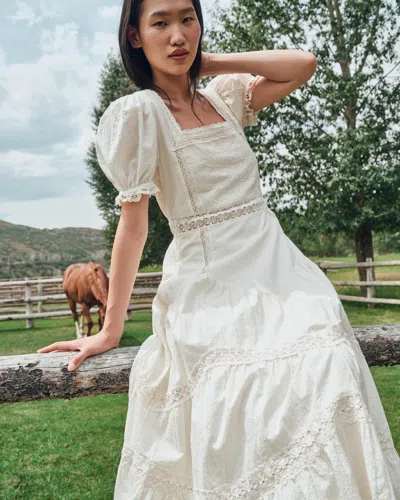 Abercrombie & Fitch Puff Sleeve Lace-pieced Maxi Dress In White