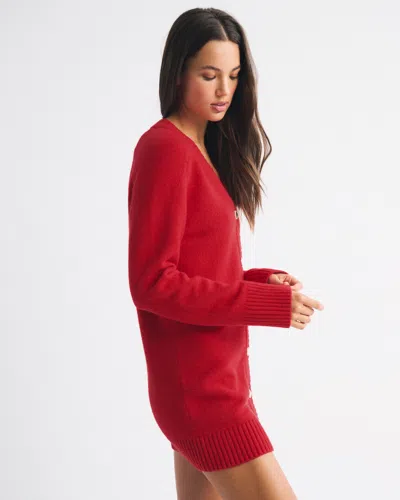 Abercrombie & Fitch Long-sleeve Cardigan Mini Sweater Dress In Red
