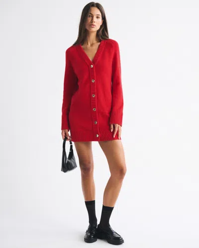 Abercrombie & Fitch Long-sleeve Cardigan Mini Sweater Dress In Red