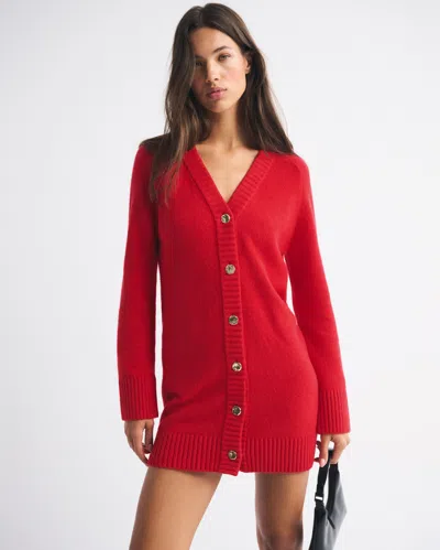 Abercrombie & Fitch Long-sleeve Cardigan Mini Sweater Dress In Red
