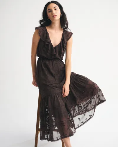 Abercrombie & Fitch V-neck Embroidered Tiered Maxi Dress In Brown