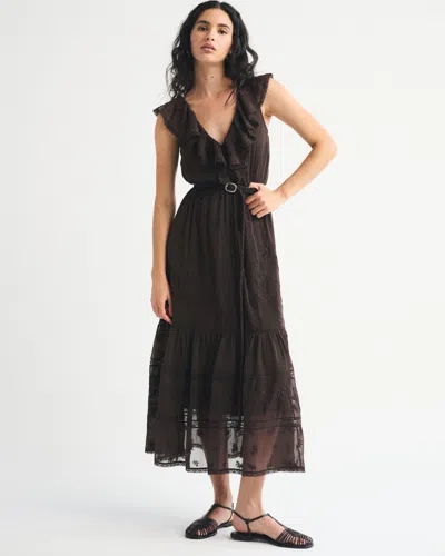 Abercrombie & Fitch V-neck Embroidered Tiered Maxi Dress In Brown
