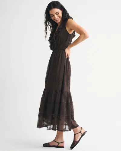 Abercrombie & Fitch V-neck Embroidered Tiered Maxi Dress In Brown