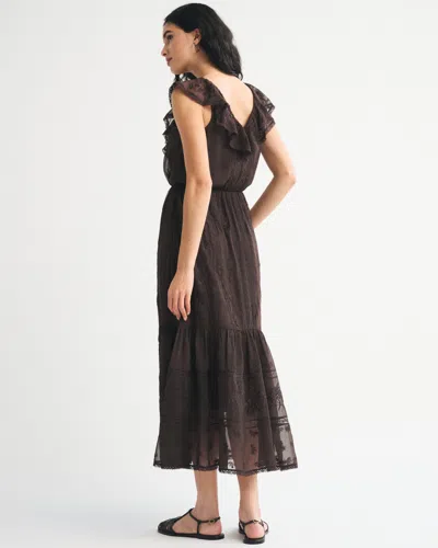 Abercrombie & Fitch V-neck Embroidered Tiered Maxi Dress In Brown