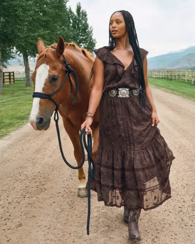 Abercrombie & Fitch V-neck Embroidered Tiered Maxi Dress In Brown