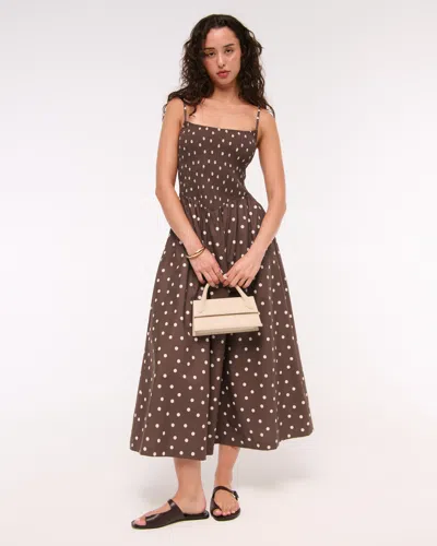 Abercrombie & Fitch Dipped-waist Smocked Midi Dress In Brown