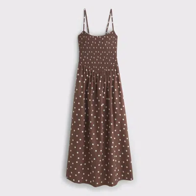 Abercrombie & Fitch Dipped-waist Smocked Midi Dress In Brown
