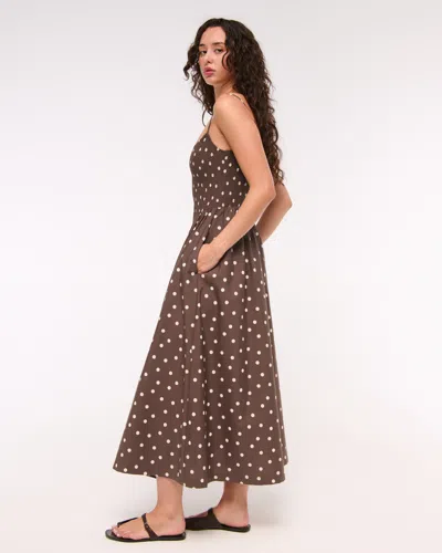 Abercrombie & Fitch Dipped-waist Smocked Midi Dress In Brown