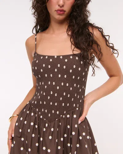 Abercrombie & Fitch Dipped-waist Smocked Midi Dress In Brown