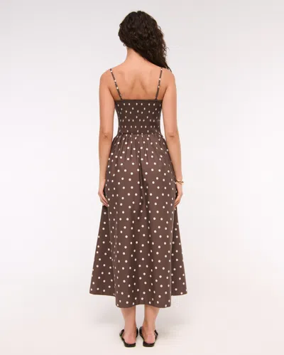 Abercrombie & Fitch Dipped-waist Smocked Midi Dress In Brown