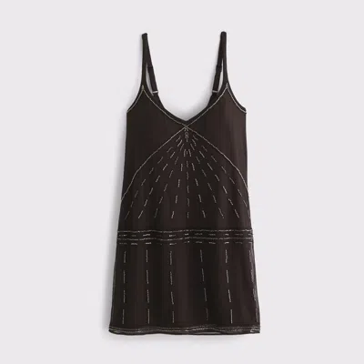 Abercrombie & Fitch V-neck Beaded Mini Dress In Brown