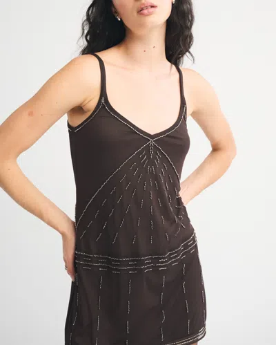 Abercrombie & Fitch V-neck Beaded Mini Dress In Brown