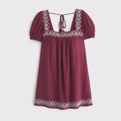 Abercrombie & Fitch Puff Sleeve Babydoll Mini Dress In Black