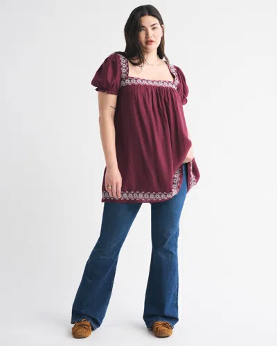 Abercrombie & Fitch Puff Sleeve Babydoll Mini Dress In Black