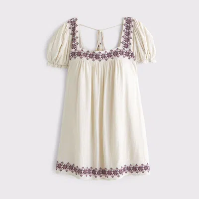 Abercrombie & Fitch Puff Sleeve Babydoll Mini Dress In Black