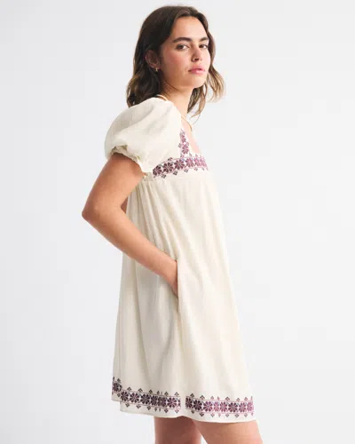 Abercrombie & Fitch Puff Sleeve Babydoll Mini Dress In Black